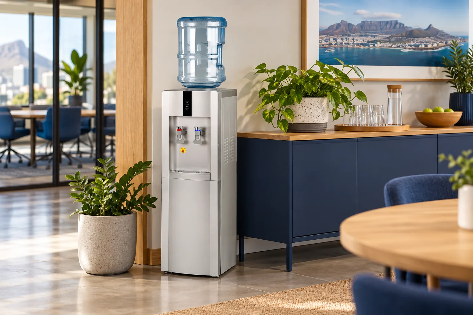 Water cooler in an office refreshment area